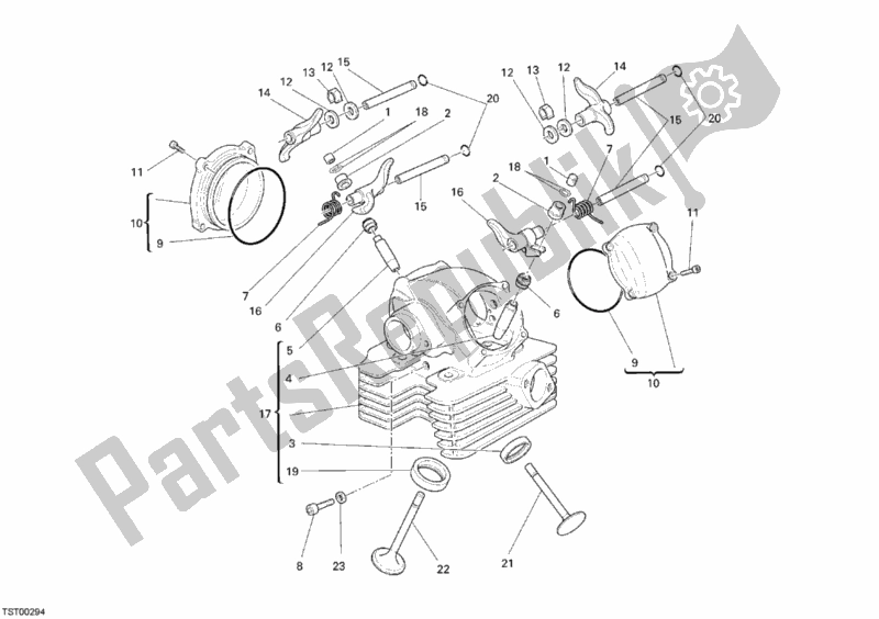 All parts for the Vertical Cylinder Head of the Ducati Monster 696 USA 2009